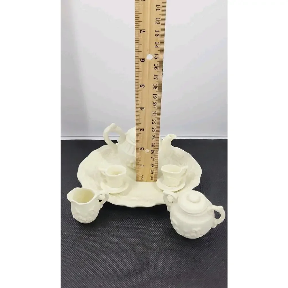 Vintage Young Shiun Miniature Tea Set White Porcelain Teapot Tray Cups...